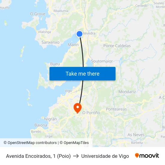 Avenida Encoirados, 1 (Poio) to Universidade de Vigo map