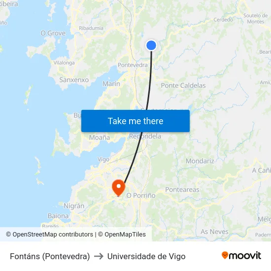Fontáns (Pontevedra) to Universidade de Vigo map