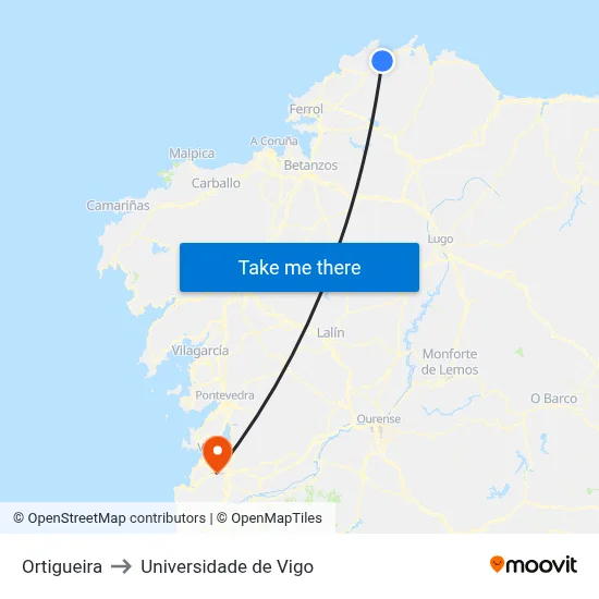 Ortigueira to Universidade de Vigo map
