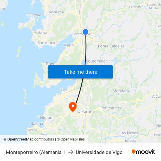 Monteporreiro (Alemania 1 to Universidade de Vigo map