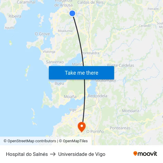 Hospital do Salnés to Universidade de Vigo map
