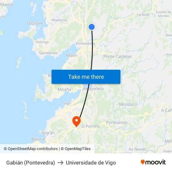 Gabián (Pontevedra) to Universidade de Vigo map