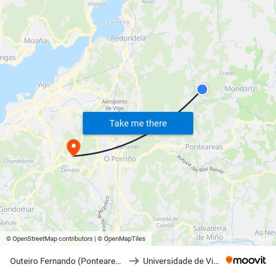 Outeiro Fernando (Ponteareas) to Universidade de Vigo map