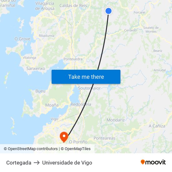 Cortegada to Universidade de Vigo map