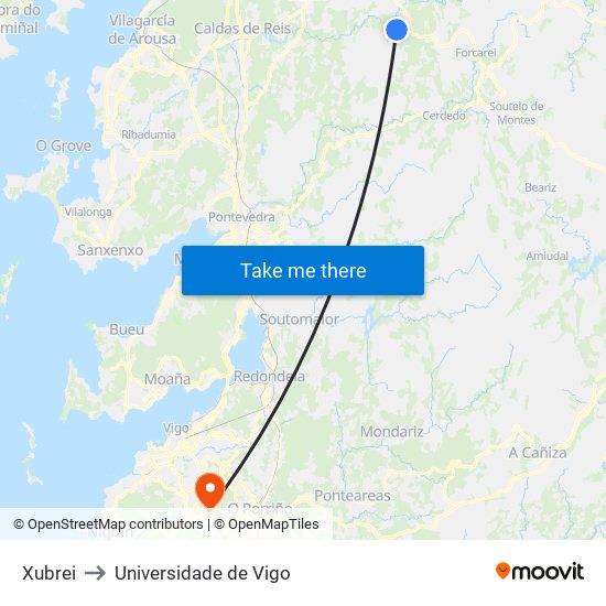 Xubrei to Universidade de Vigo map