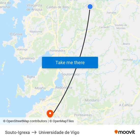 Souto-Igrexa to Universidade de Vigo map