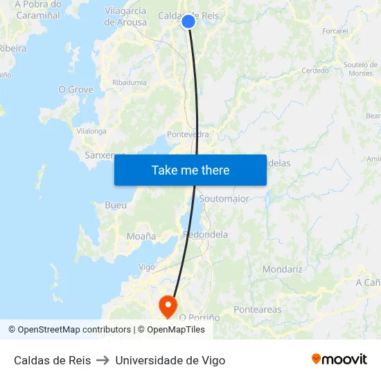 Caldas de Reis to Universidade de Vigo map