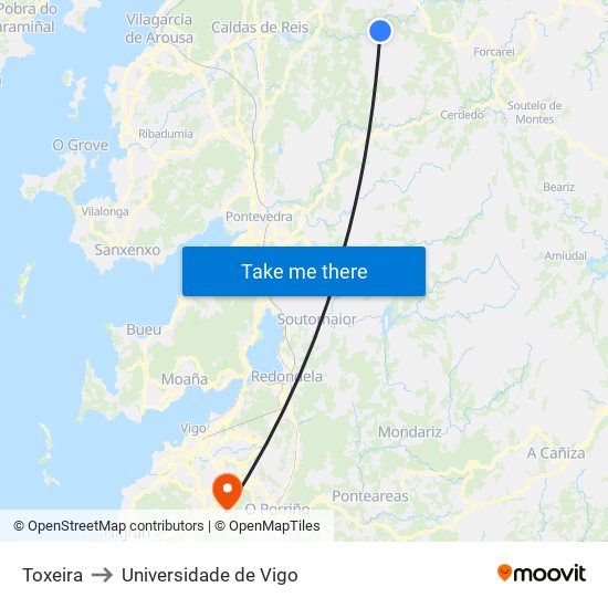 Toxeira to Universidade de Vigo map