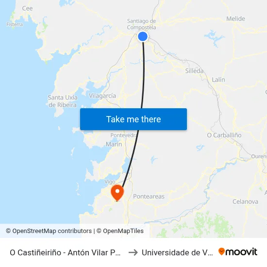 O Castiñeiriño - Antón Vilar Ponte to Universidade de Vigo map