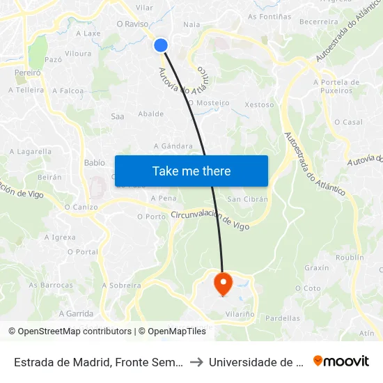 Estrada de Madrid, Fronte Seminario to Universidade de Vigo map