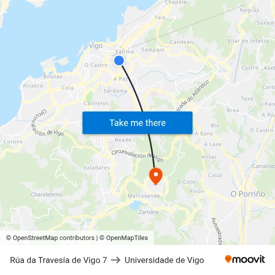 Rúa da Travesía de Vigo 7 to Universidade de Vigo map