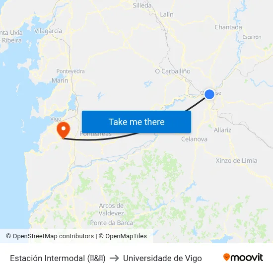Estación Intermodal (🚌&🚆) to Universidade de Vigo map