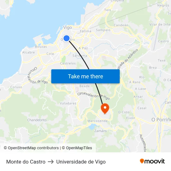 Monte do Castro to Universidade de Vigo map