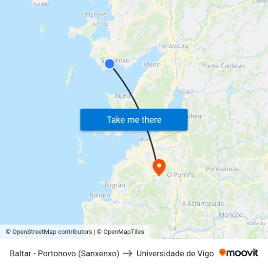 Baltar - Portonovo (Sanxenxo) to Universidade de Vigo map