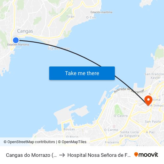 Cangas do Morrazo (E.A.) to Hospital Nosa Señora de Fátima map