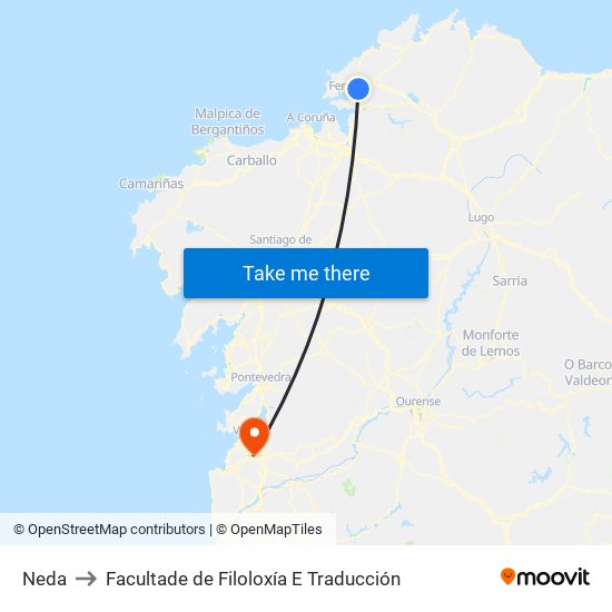 Neda to Facultade de Filoloxía E Traducción map