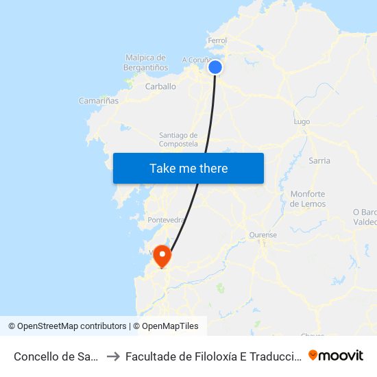 Concello de Sada to Facultade de Filoloxía E Traducción map