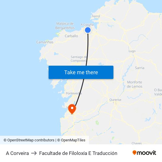 A Corveira to Facultade de Filoloxía E Traducción map