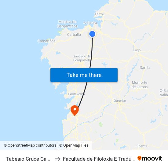 Tabeaio Cruce Castelo to Facultade de Filoloxía E Traducción map