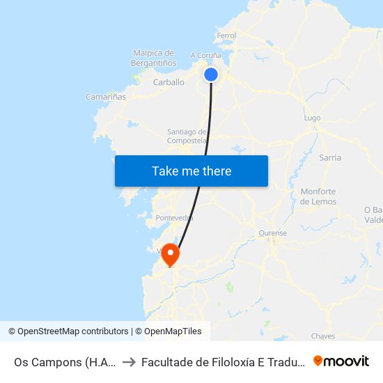 Os Campons (H.Alba) to Facultade de Filoloxía E Traducción map