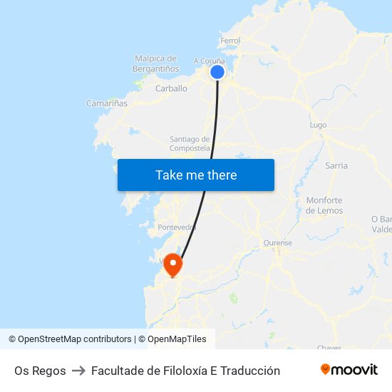 Os Regos to Facultade de Filoloxía E Traducción map