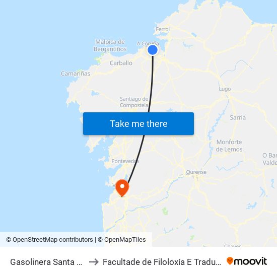 Gasolinera Santa Cruz to Facultade de Filoloxía E Traducción map