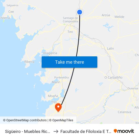 Sigüeiro - Muebles Rico (Oroso) to Facultade de Filoloxía E Traducción map