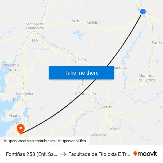 Fontiñas 250 (Enf. San Xillao) to Facultade de Filoloxía E Traducción map