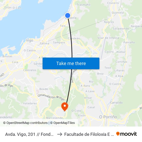 Avda. Vigo, 201 // Fondo de Laredo to Facultade de Filoloxía E Traducción map