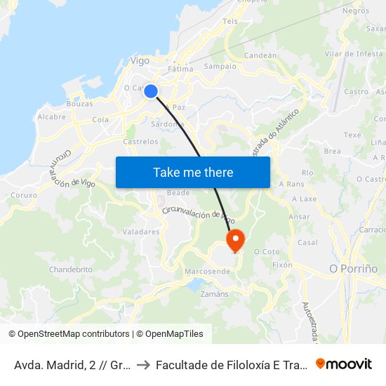 Avda. Madrid, 2 // Granada to Facultade de Filoloxía E Traducción map