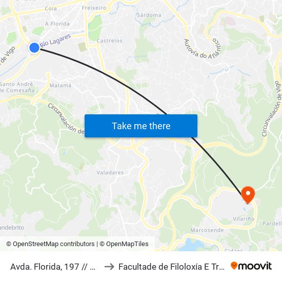 Avda. Florida, 197 // A Manga to Facultade de Filoloxía E Traducción map