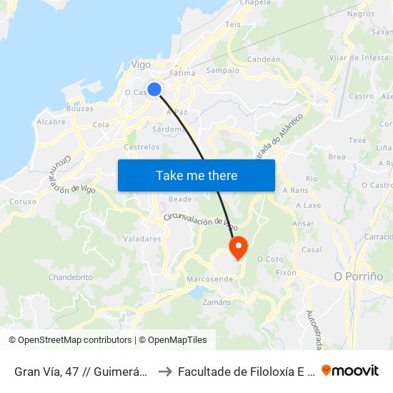 Gran Vía, 47 // Guimeráns de Arriba to Facultade de Filoloxía E Traducción map