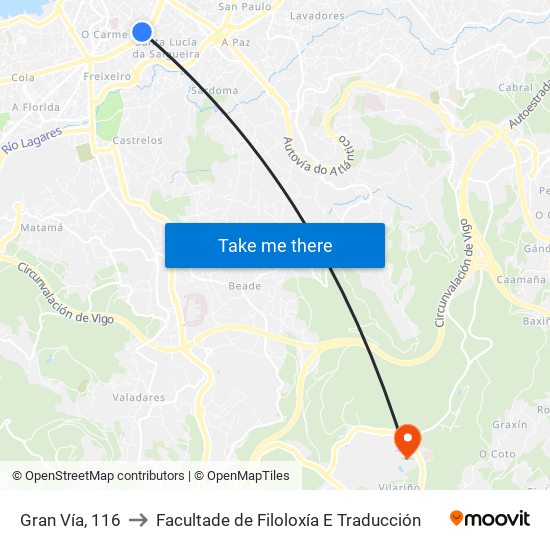 Gran Vía, 116 to Facultade de Filoloxía E Traducción map
