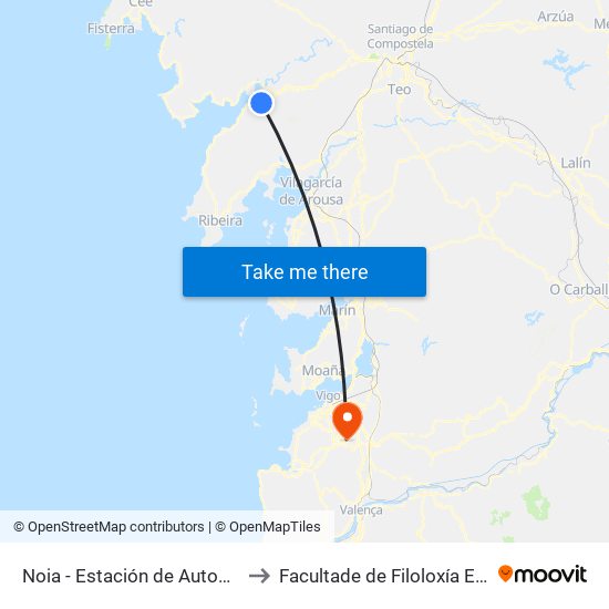 Noia - Estación de Autobuses (Noia) to Facultade de Filoloxía E Traducción map