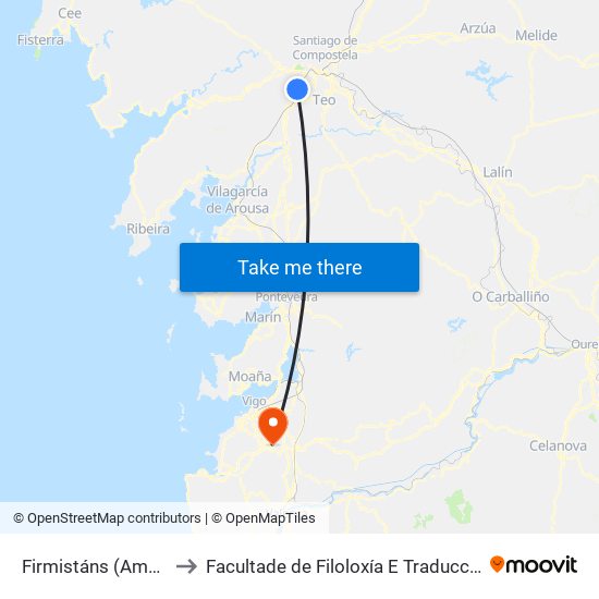 Firmistáns (Ames) to Facultade de Filoloxía E Traducción map