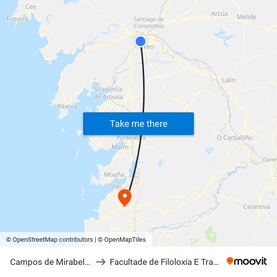 Campos de Mirabel (Teo) to Facultade de Filoloxía E Traducción map