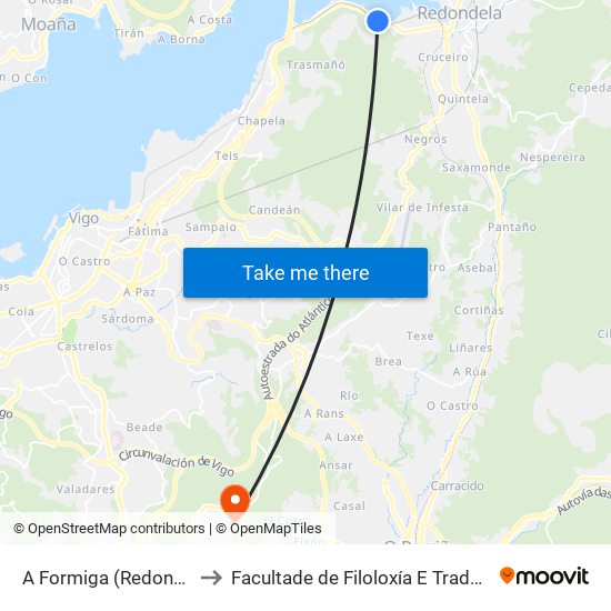 A Formiga (Redondela) to Facultade de Filoloxía E Traducción map