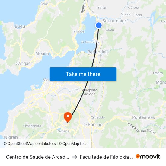 Centro de Saúde de Arcade (Soutomaior) to Facultade de Filoloxía E Traducción map