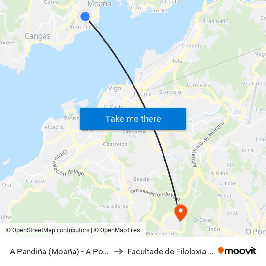A Pandiña (Moaña) - A Porta Das Troulas to Facultade de Filoloxía E Traducción map