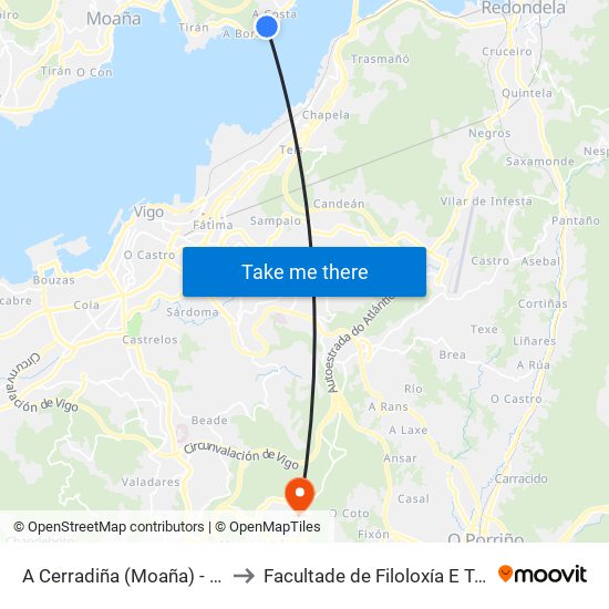A Cerradiña (Moaña) - A Granxa to Facultade de Filoloxía E Traducción map