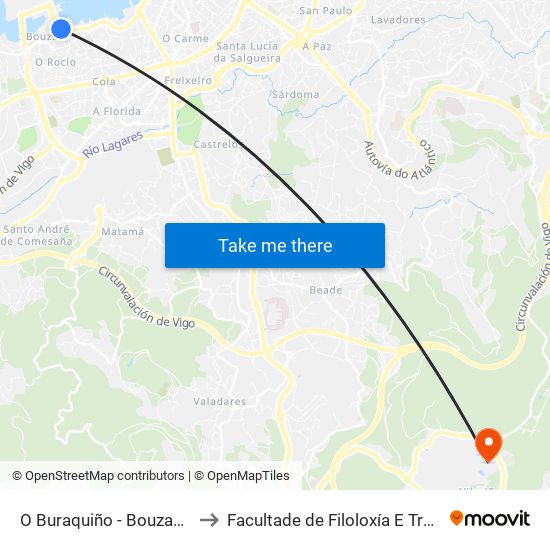 O Buraquiño - Bouzas (Vigo) to Facultade de Filoloxía E Traducción map