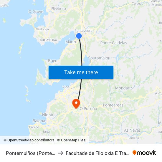 Pontemuiños (Pontevedra) to Facultade de Filoloxía E Traducción map