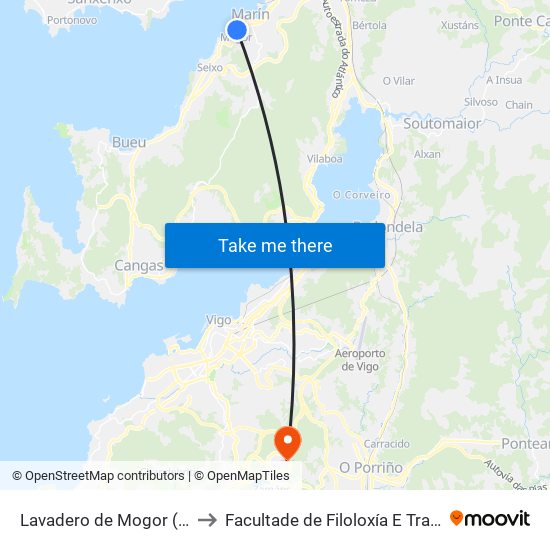 Lavadero de Mogor (Marín) to Facultade de Filoloxía E Traducción map