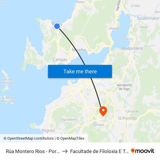 Rúa Montero Ríos - Porto (Bueu) to Facultade de Filoloxía E Traducción map