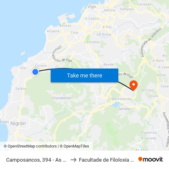 Camposancos, 394 - As Roteas (Vigo) to Facultade de Filoloxía E Traducción map