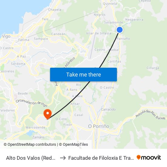 Alto Dos Valos (Redondela) to Facultade de Filoloxía E Traducción map