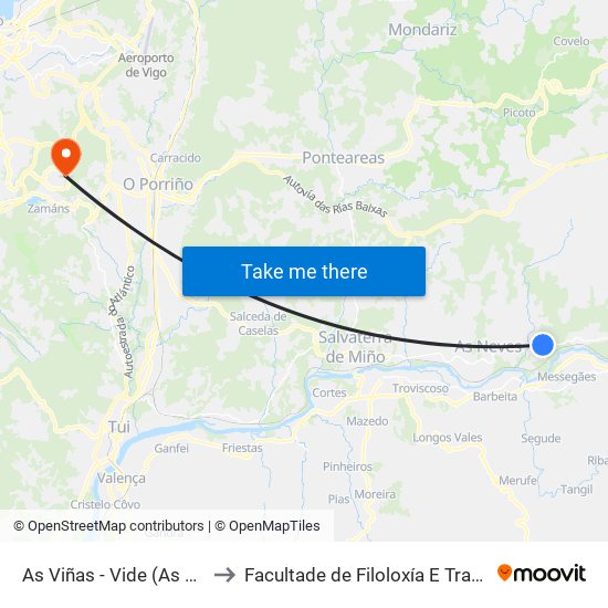 As Viñas - Vide (As Neves) to Facultade de Filoloxía E Traducción map