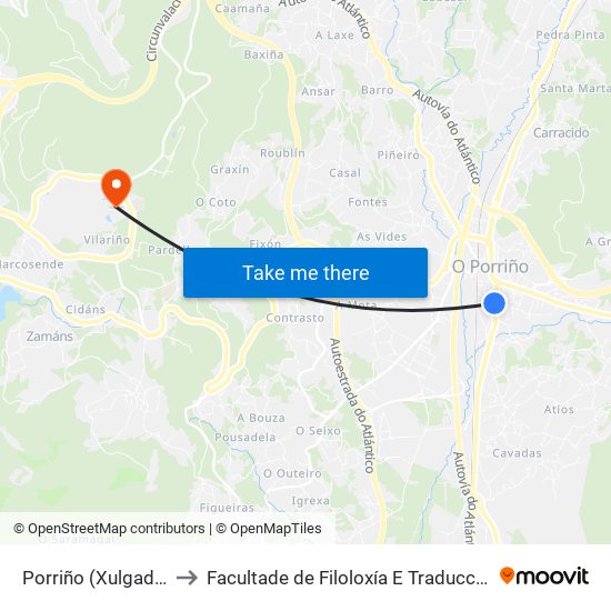 Porriño (Xulgado) to Facultade de Filoloxía E Traducción map