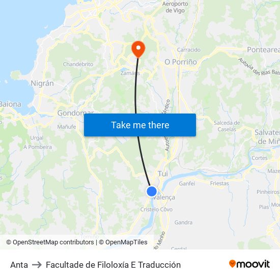 Anta to Facultade de Filoloxía E Traducción map