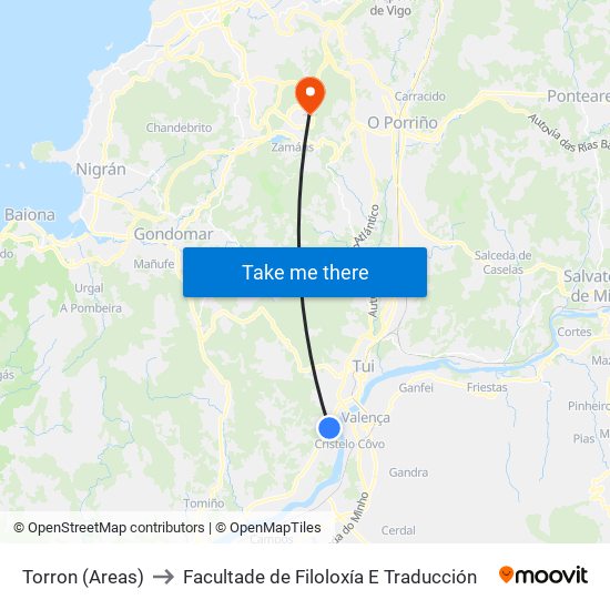 Torron (Areas) to Facultade de Filoloxía E Traducción map